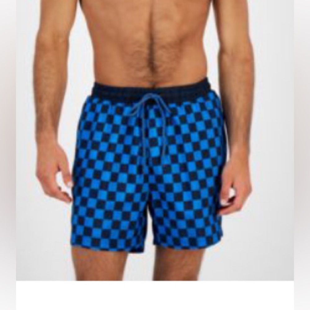 INC Men's Zane Checkerboard 5" Swim Trunks/size 2XL French blue